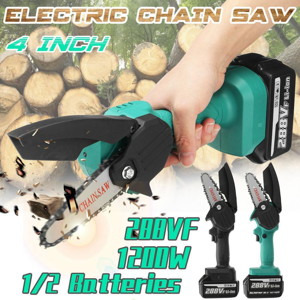 1200W Mini Electric Chain Saw Lithium Battery 288V Pruning One-handed Garden Tool With Chain Saws Rechargeable Woodworking Tool