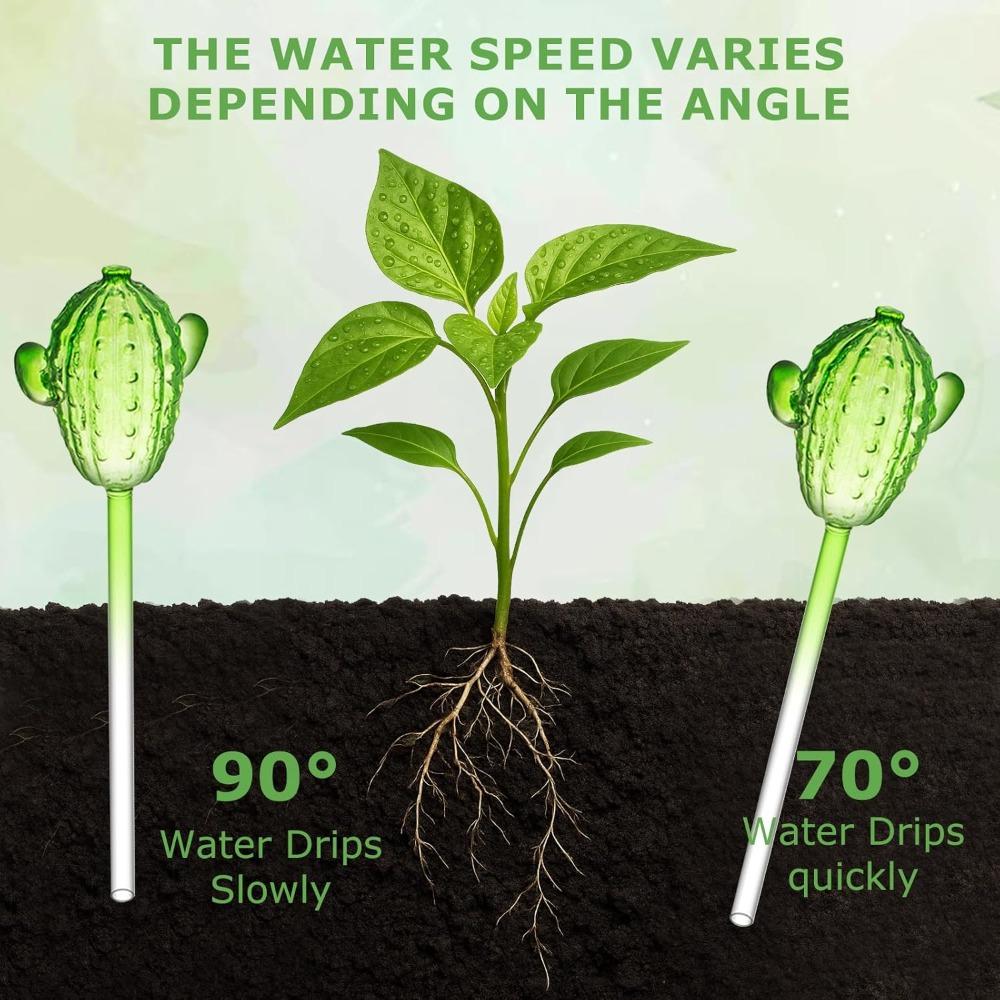 2pcs Cactus Glass Plant Watering Globes Decorative Transparent Self Watering Bulbs for Indoor & Outdoor Potted Plants Automatic Watering System