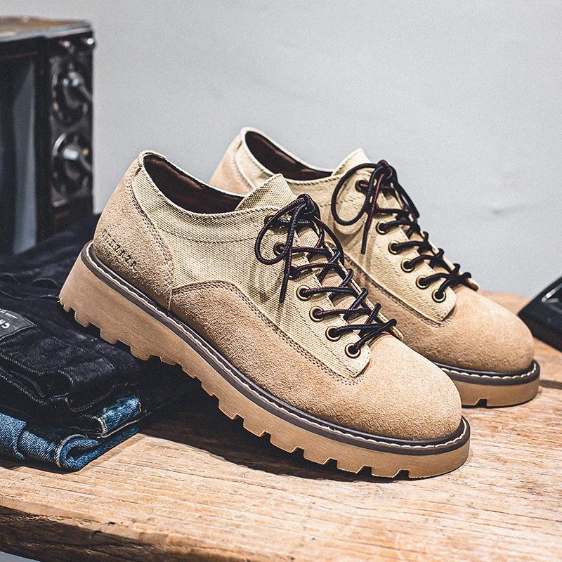 Tooling Shoes Men's New Beef Anti-velvet Round Head Platform Short Boots Men's Light Wear Retro Casual Shoes