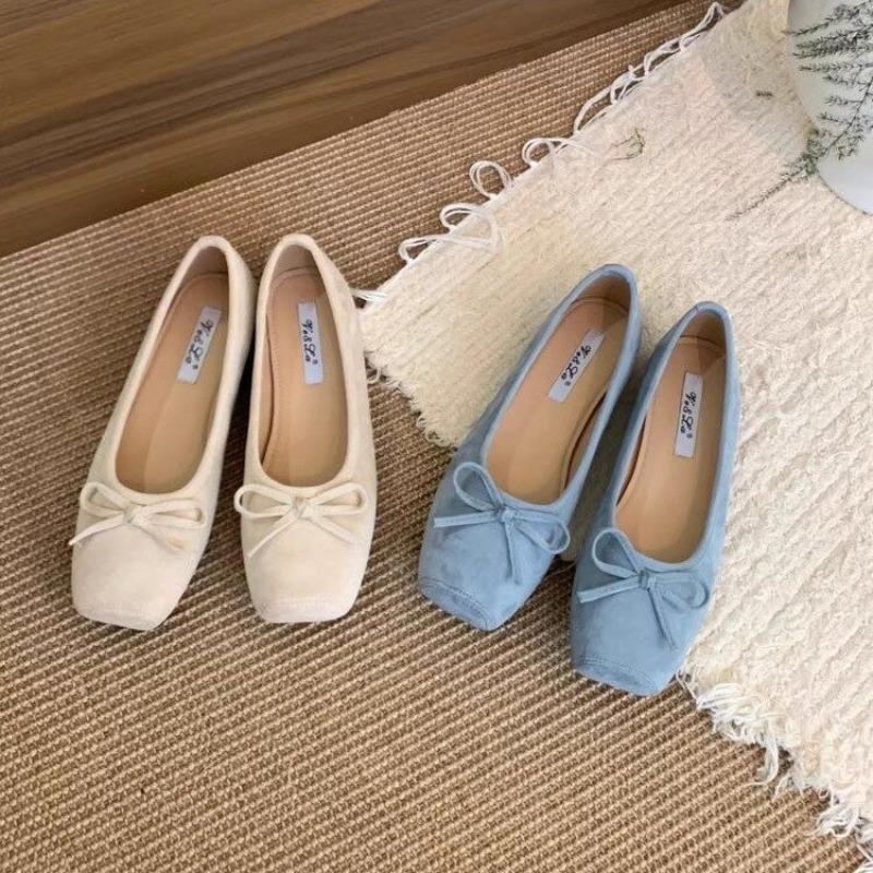 Fashion 2025 French Elegance New Season Suede Low Heel Ballet Flats Bow
