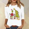 3/4 Sleeve Tops For Women T-Shirt Casual Christmas Print Tops T Shirt Round Neck Pullover Blouse