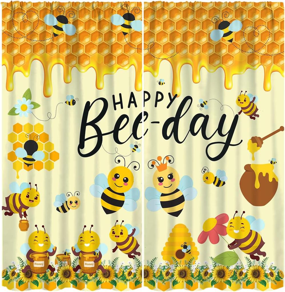 Rustic Honey Bee Curtains Honeycomb Daisy Floral Window Treatments Insulated Drapes Panel Sets Curtain With Rod Pocket Thermal Polyester