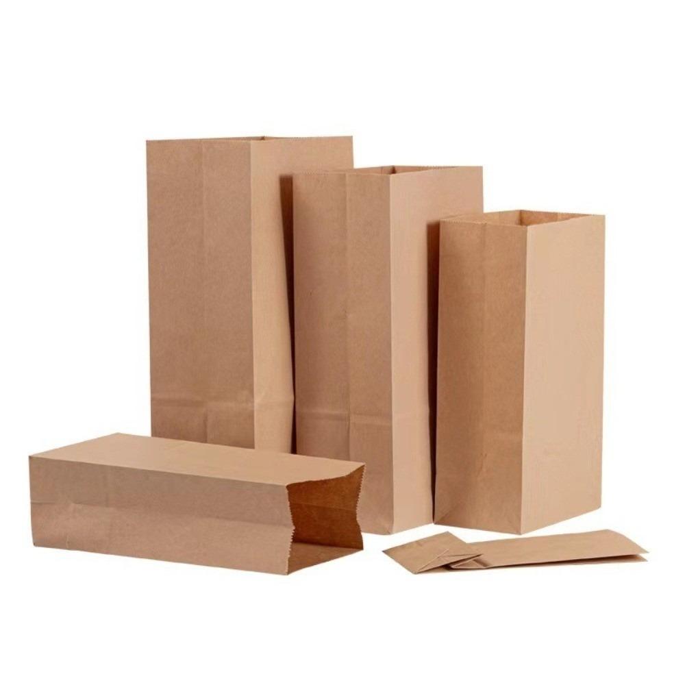 50pcs Not Oil Proof Kraft Paper Bag Square-bottom Convenience Bag New Food Packaging Bag Vegetable