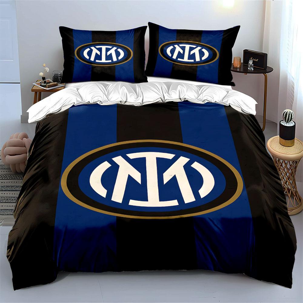 Blauwzwarte strepen, Inter logo. Beddengoedsets Dekbedovertreksets Dekbedovertrekken Kussenslopen(1*Dekbedovertrek 2*Kussenslopen zonder dekbedvulling)