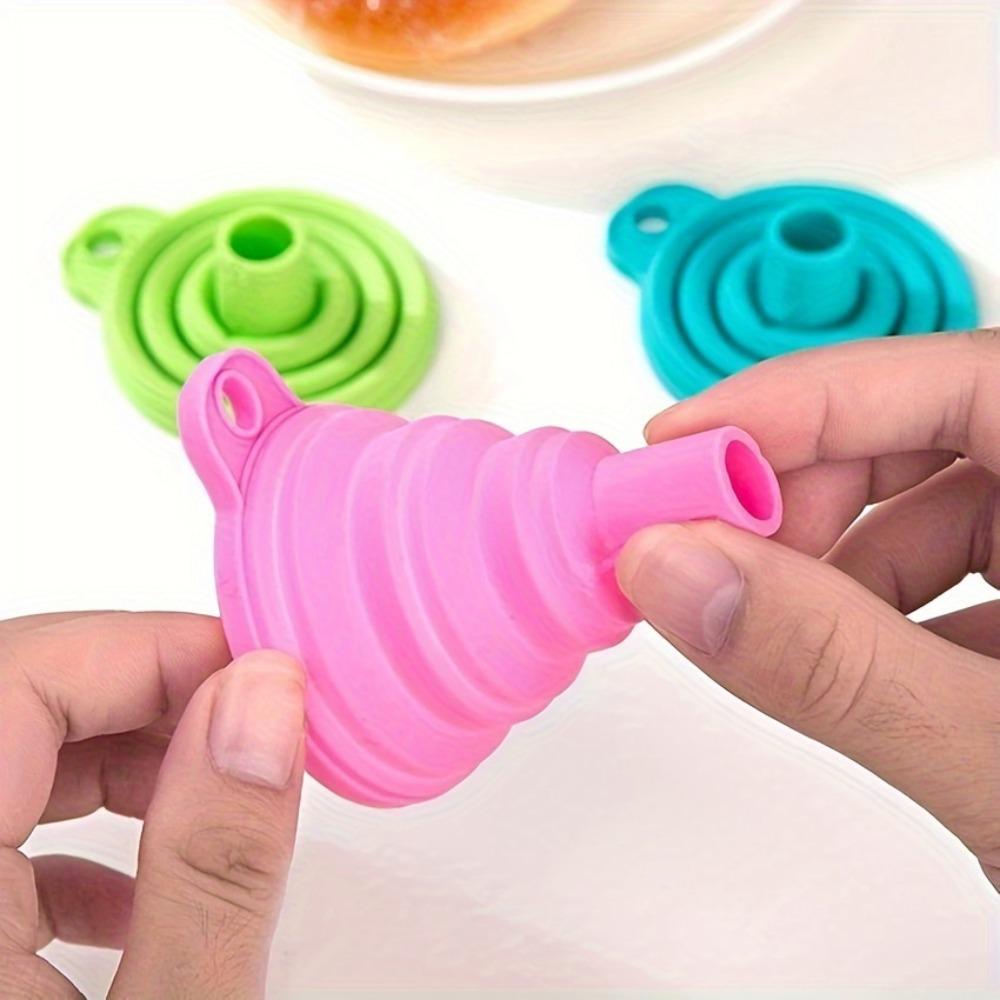 1pc Collapsible Silicone Funnel - Flexible, Foldable, Mini Funnel for Liquids, Jam, Beans, Automotive, Flask - Easy to Use