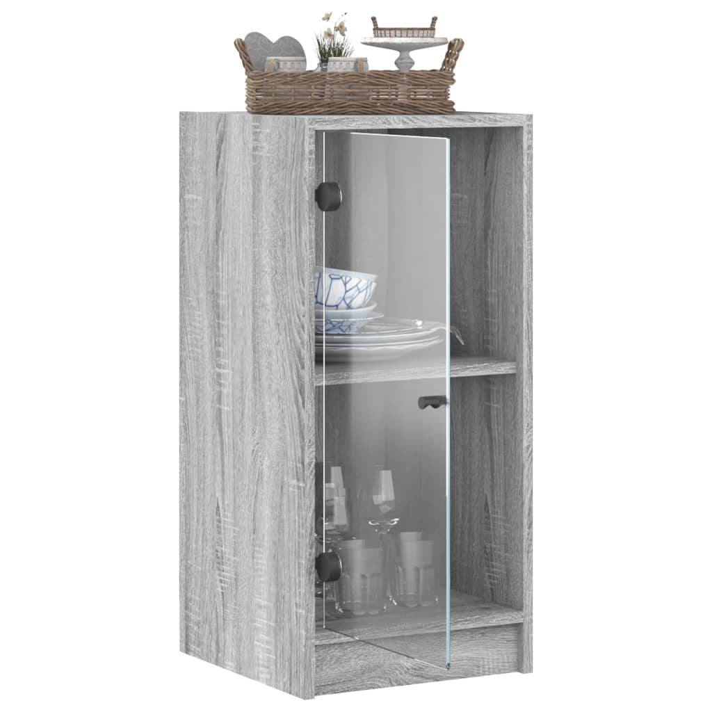 Vidaxl Cabinet With Glass Doors, Sonoma Oak Grey, 35X37X75.5 Cm