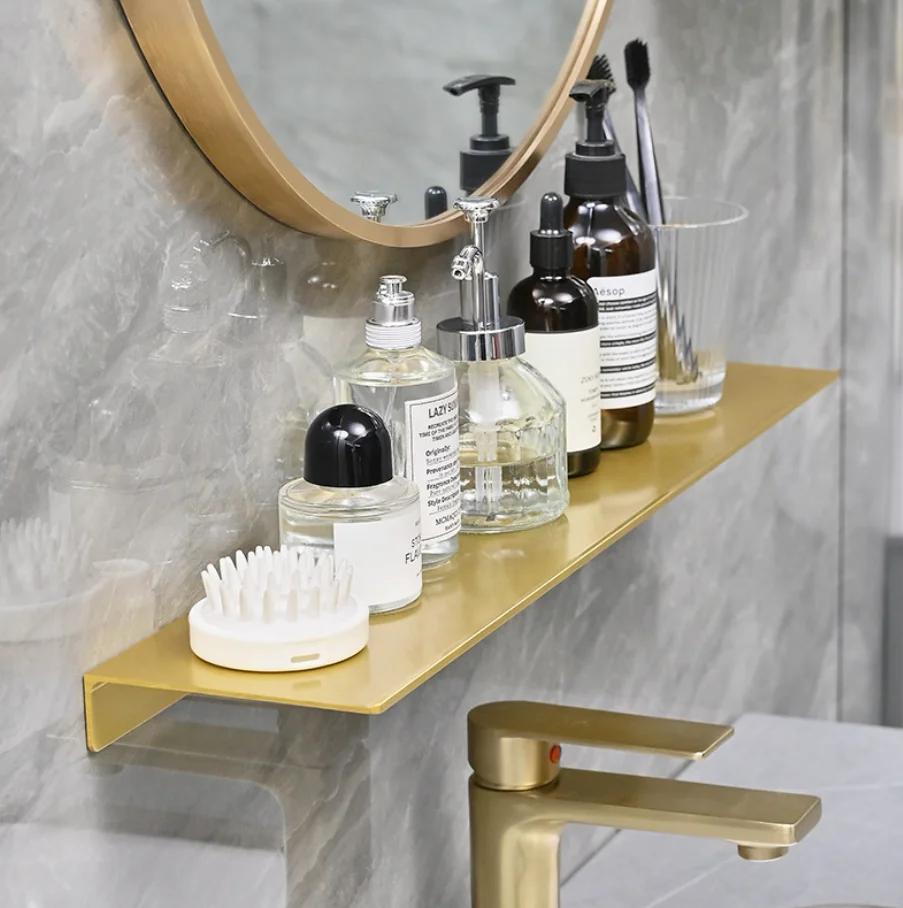 Brushed gold bathroom shelf bathroom rack wall hanging cosmetics storage rack toiletries shelf
