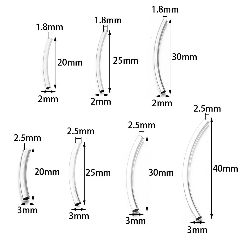 50pcs/lot Copper Curved Tube Gold Silver Smooth Tube Beads Jewelry Connectors For DIY Charm Bracelet Necklace Making Accessories