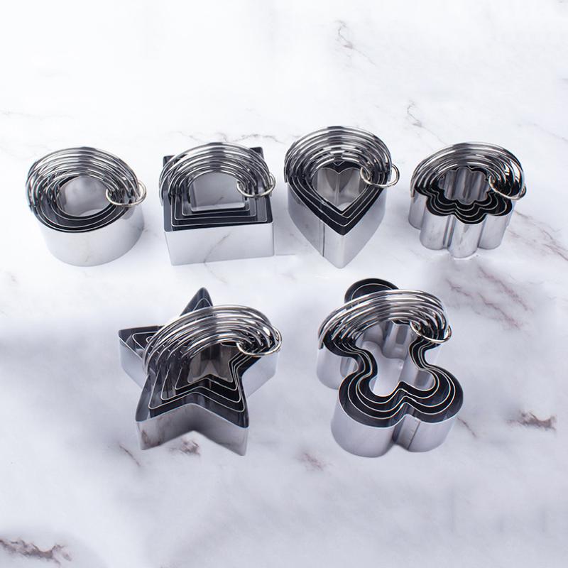 5 Pcs Stainless Steel Baking Cookie Cutters Set With Hanging Basket And Dual Handle Mousse Rings For Cake Biscuit Making