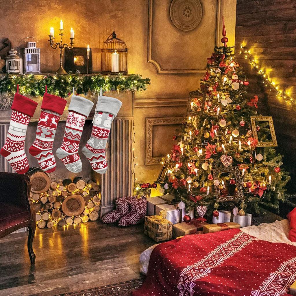 Christmas Decorations Wool Socks Red And Gray Elk Gift Bag Children's Gift Bag Knitted Christmas Socks