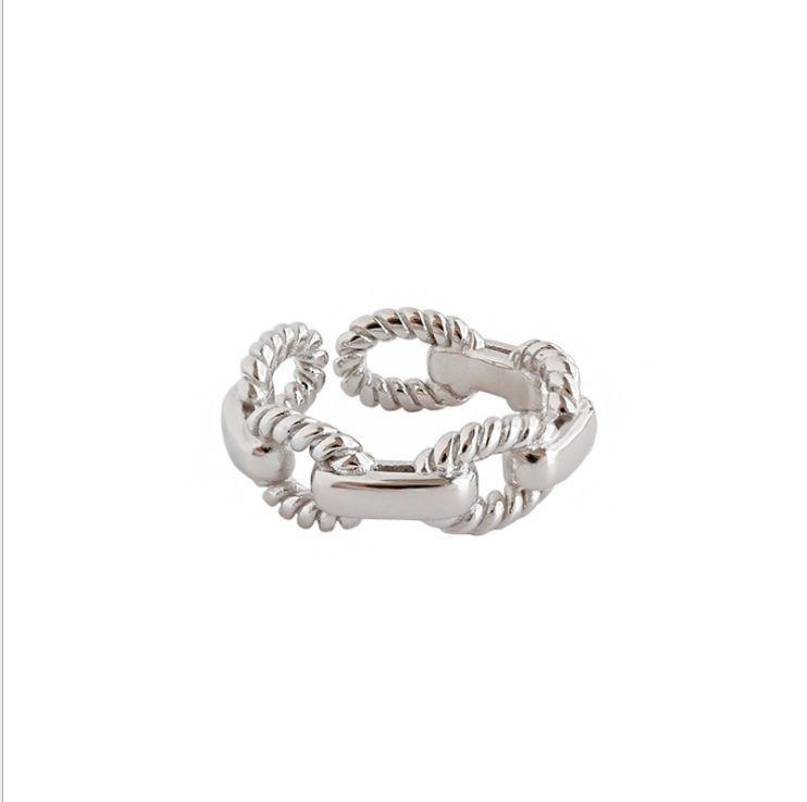Unique Adjustable Twisted Chain Ring In S925 Silver Perfect For Couples And Fashion Lovers