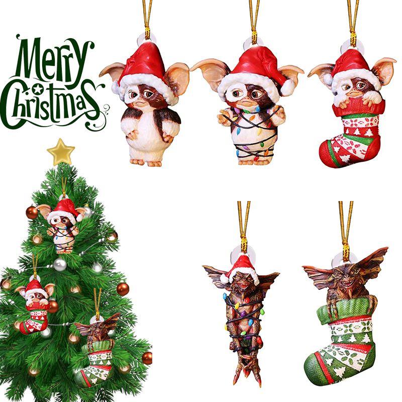 Merry Christmas Gremlins Gizmo Acrylic Santa Hat Pendant Xmas Tree Decor