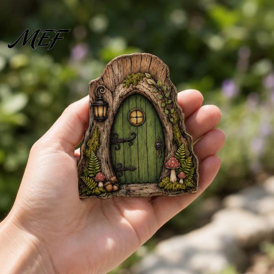 Fairy Gate for Tree Trunk Mini Wooden Door, 2D Flat Miniature Garden DIY Craft, Dollhouse Accessory, Wall Terrarium Decor Exquisite Ornament
