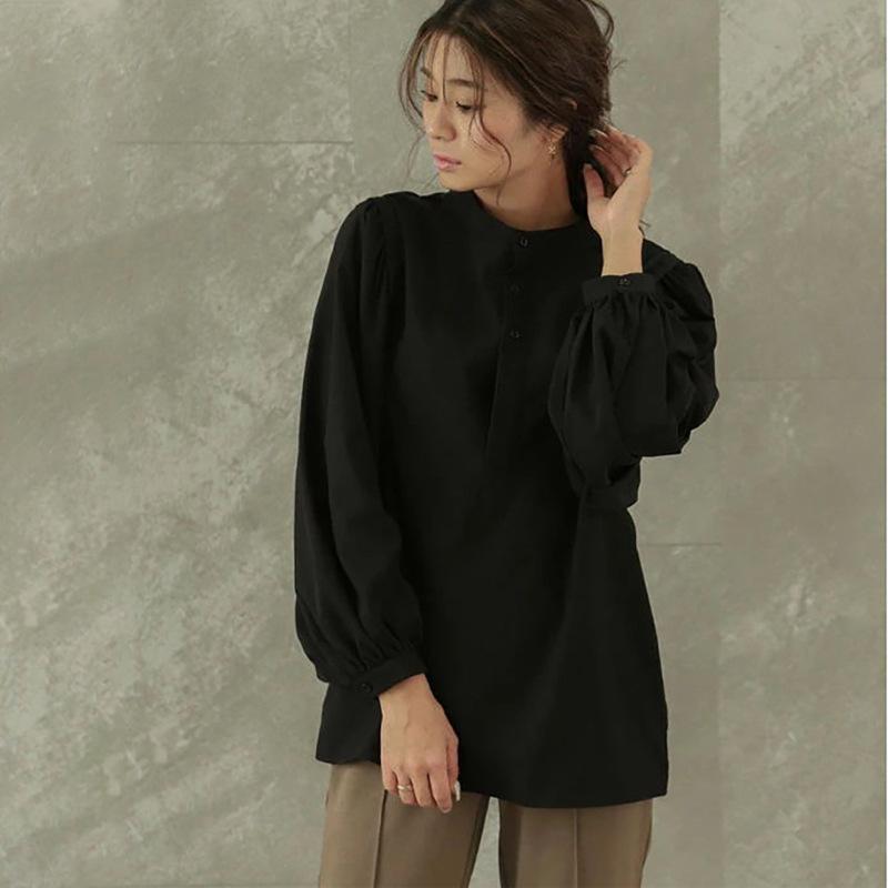 

Осенняя новая женская рубашка Design Sense Niche Корейская версия Простая однотонная повседневная рубашка с длинными рукавами для женщин L