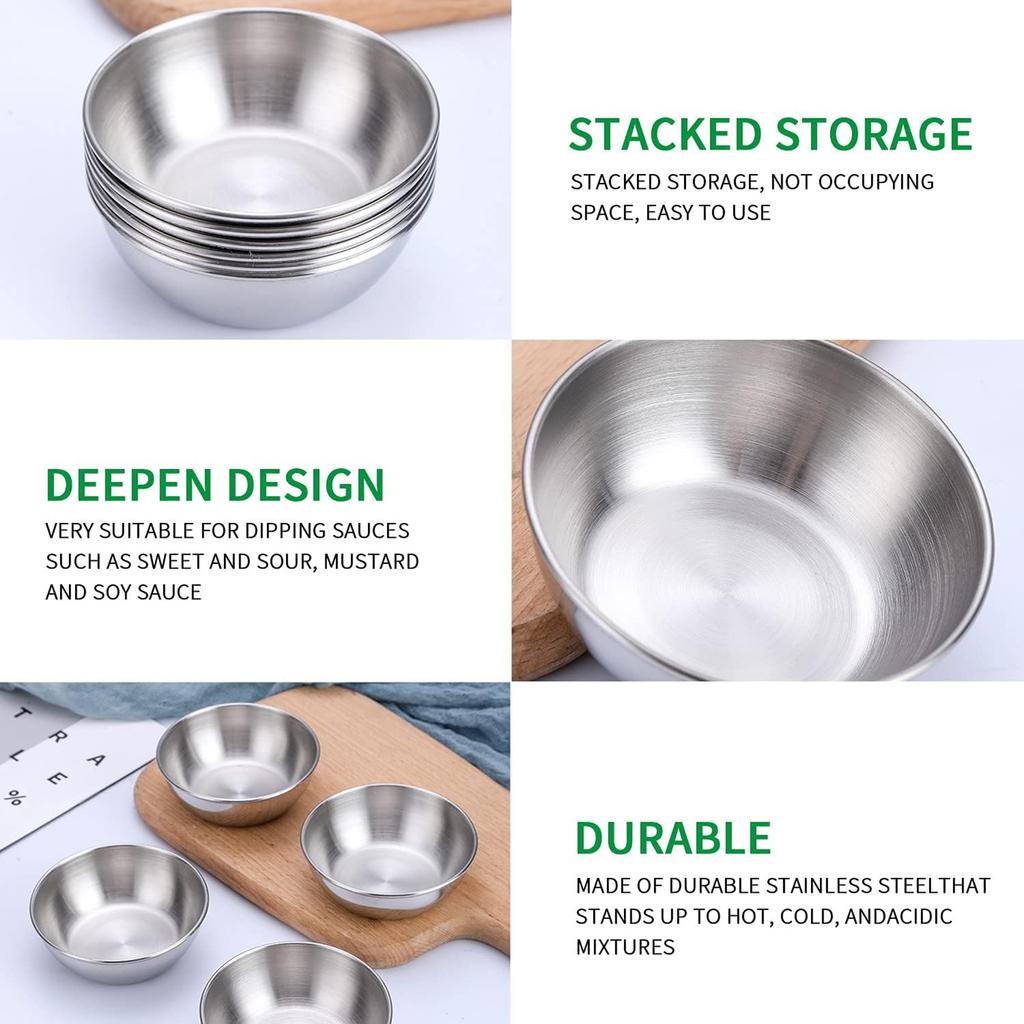 8 PCS Stainless Steel Mini Sauce Dish, Small Individual Round Seasoning Bowls, Dipping Sauce Bowl, Ingredient Bowls for Prep Appetizer Plates