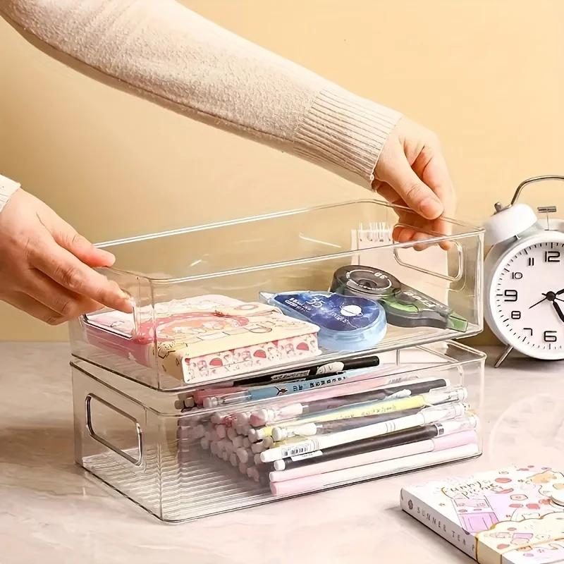 Acrylic Desktop Storage Box Is Easy To Install, Transparent Organizing Box Can Be Stacked with Shelves for Office Desk Supplies