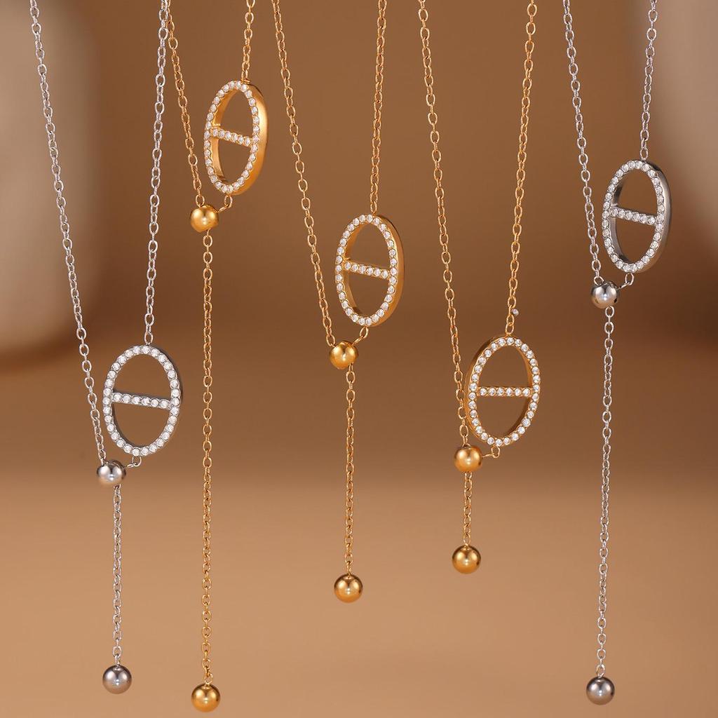 Qiong Yao 5A Zircon Adjustable Clavicle Necklace - Elegant Stainless Steel Design