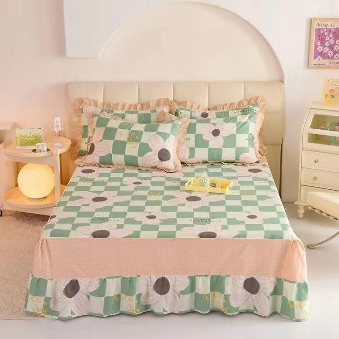 Ensemble de 3 pièces en pur coton doux pour la peau, confortable, anti-acariens, couvre-lit à imprimé floral 100 % coton et 2 taies d'oreiller