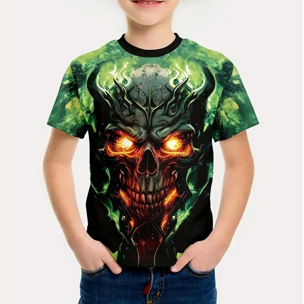 Boys Clothes Horror Skull Print Graphic T Shirts Outdoor Fun Children's Clothing Summer Casual Short Sleeves Children's T-Shirt