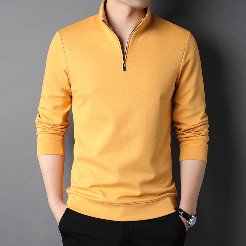 Men's Cotton Long-Sleeve Stand-Up Collar Zipper T-Shirt - Autumn Fashion Casual Solid Color
