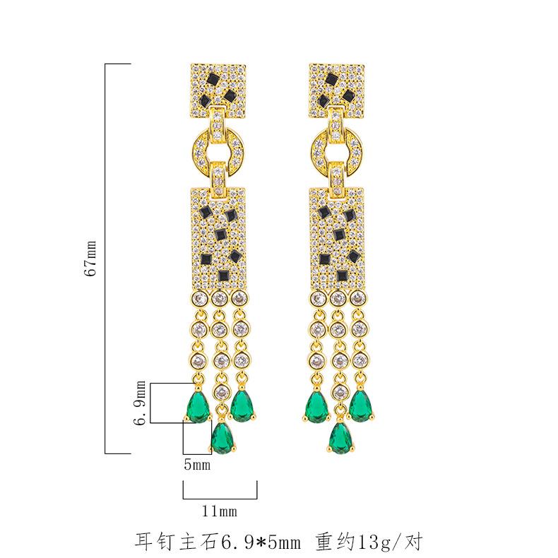 Cross Border Hot New Tassel Earrings With Silver Gold-plated Micro Inlaid Emerald Simulated Batch