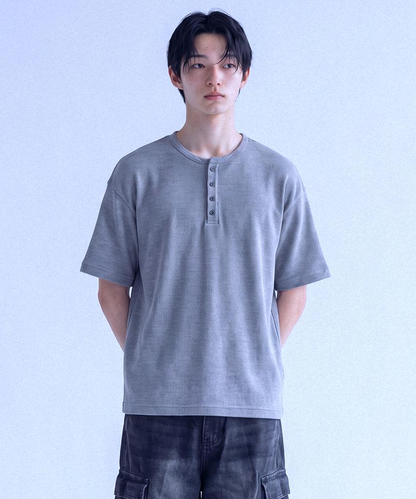 Nasyujeueol [2Pack] Usual Waffle Henley Neck Short Sleeve T-Shirt 3 Colors
