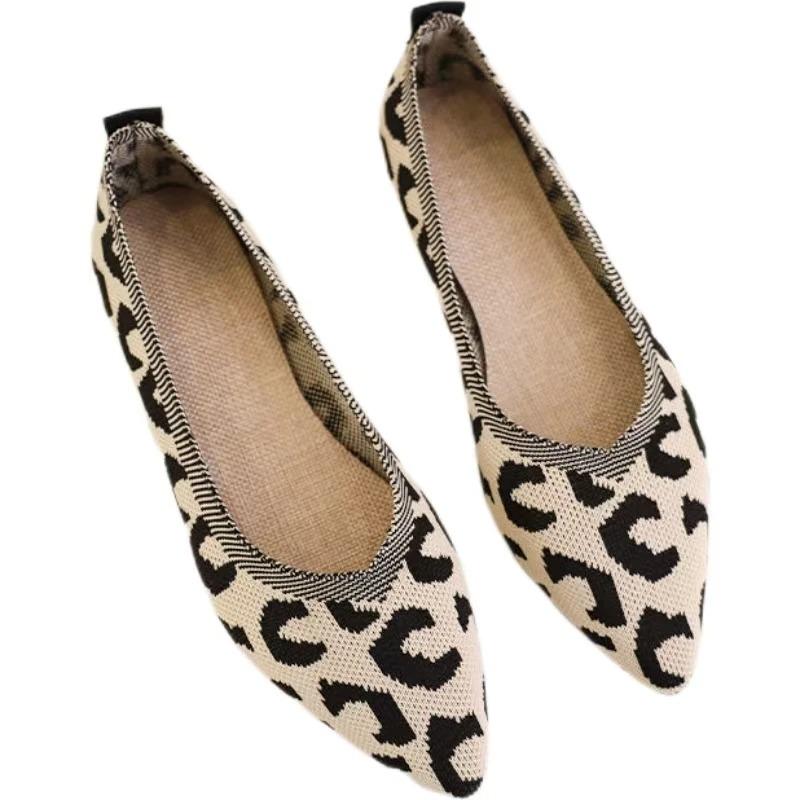 New Woman's Spring Summer Leopard Print Mesh Flat Sole Shoes Soft Sole Light Pointed Toe Ballet Shoes Slip On Slip On Nude Shoes