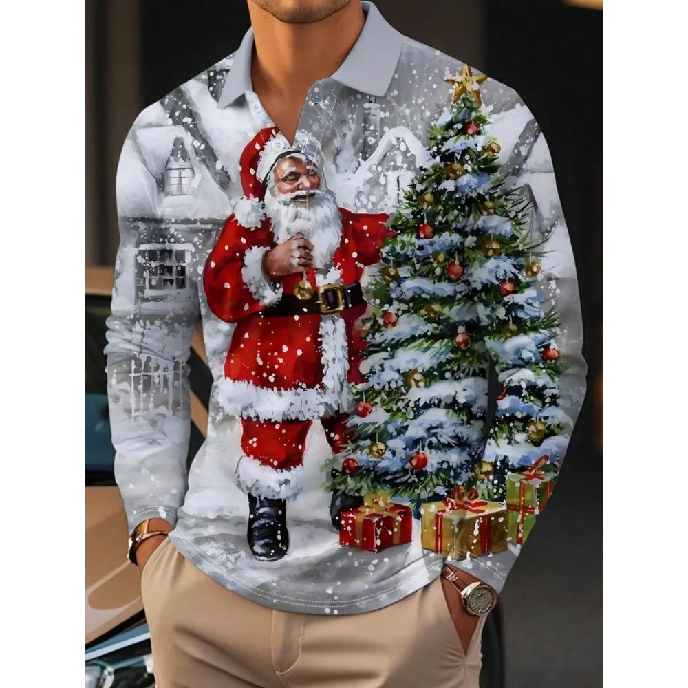 Christmas Men's Polo Shirt Santa Claus 3d Print Autumn Long Sleeve Shirt Casual T-shirt for Man Fashion Harajuku Men's Clothing