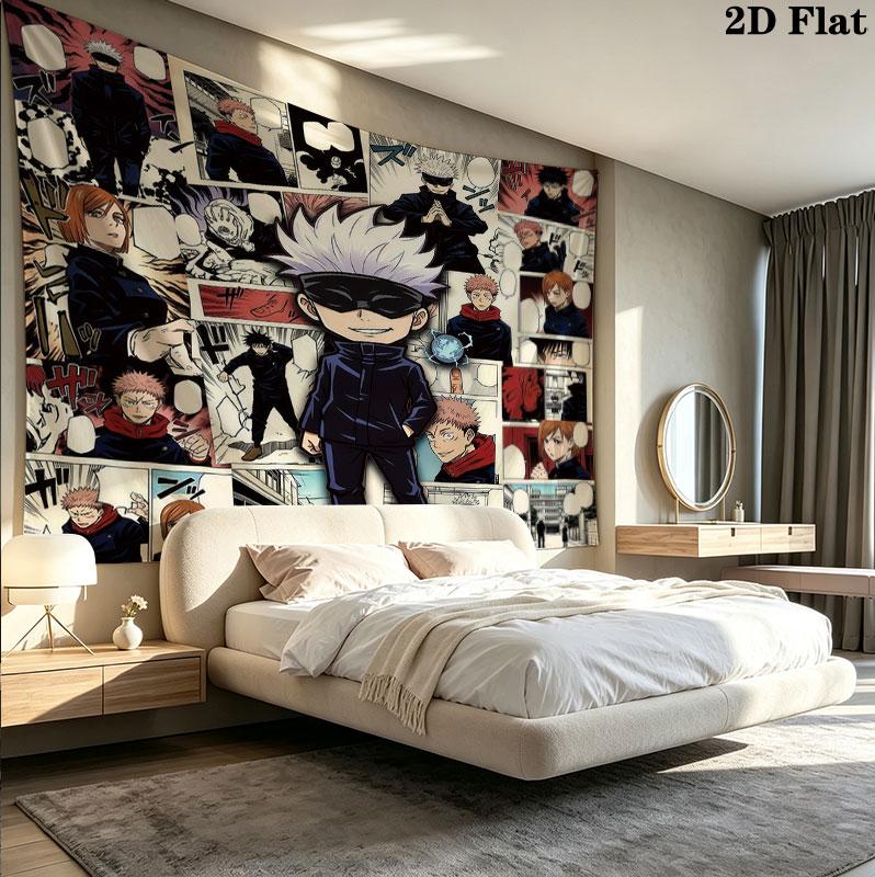 Jujutsu Kaisen Wall Tapestry Aesthetic Wall Hanging Printed Fabric Blanket Decorative Tapestries For Bedroom Living Room Home Decor