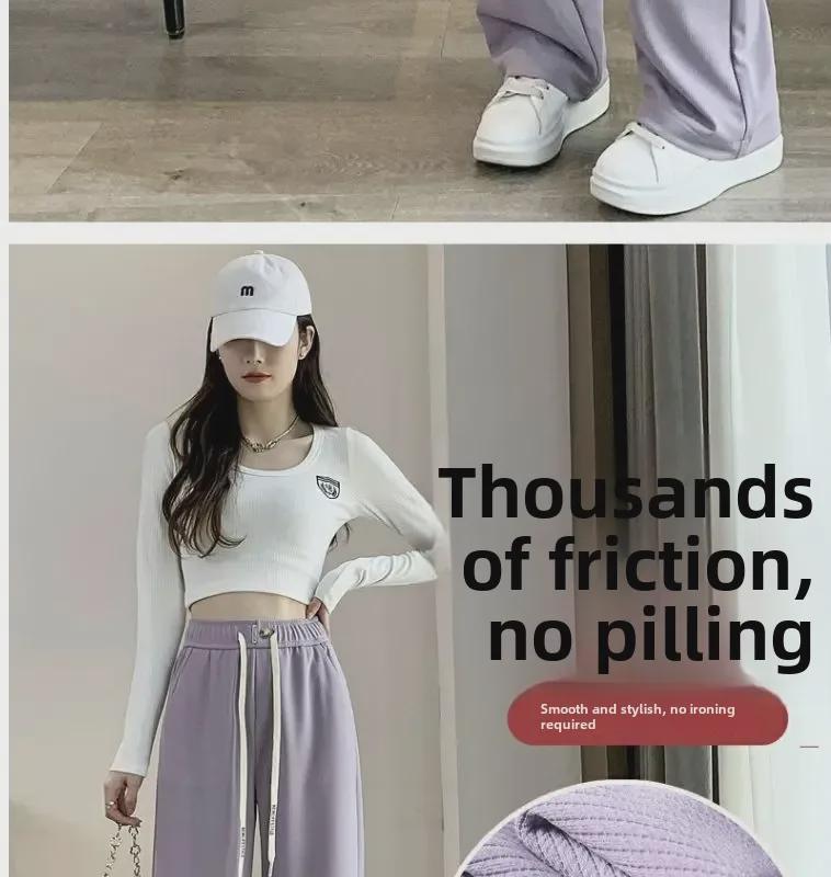 Calças roxas de cintura alta e pernas largas para mulher: Primavera/Outono 2023 Roupa Casual Longa até o Chão Estilo Coreano