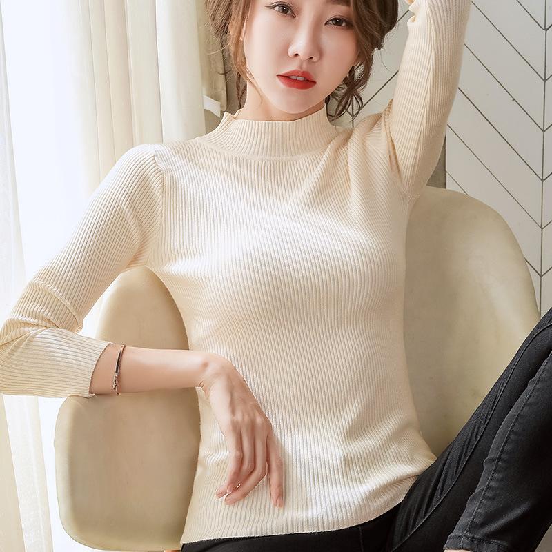 

Женский свитер осень зима корейский стиль круглый вырез трикотаж пуловер длинный рукав свитер женский тонкий One Size бежевый