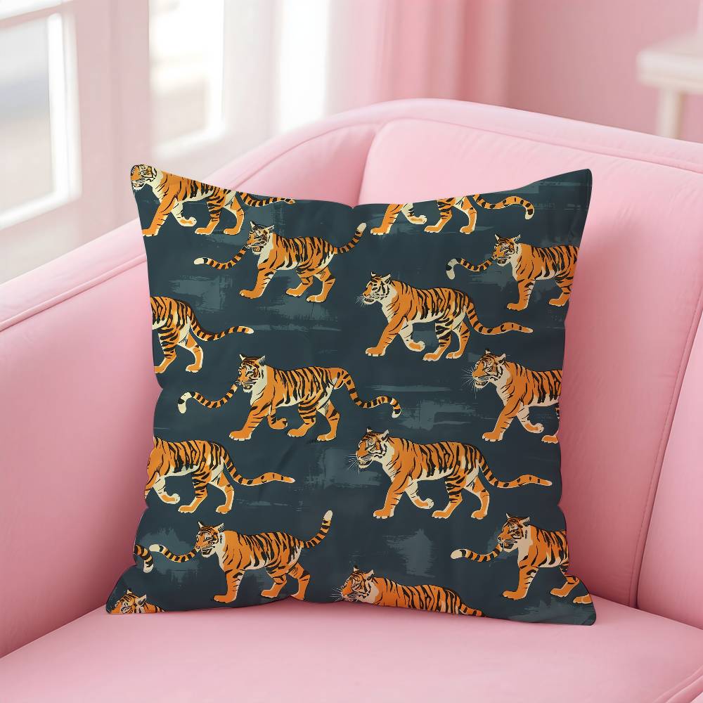 ART Tropical Tiger Pattern Pillow Case Comfort Sofa Bed Silky elegant Invisible zipper Custom Decorative cushion cover