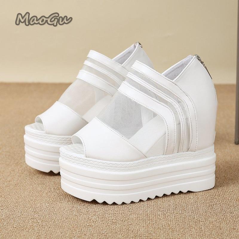 Sandali a Bocca di Pesce da Donna Bianco Nero Estivi Piattaforma Rete Traspirante Fondo Spesso Sandali con Tacco Alto Romani Zapatos De Mujer
