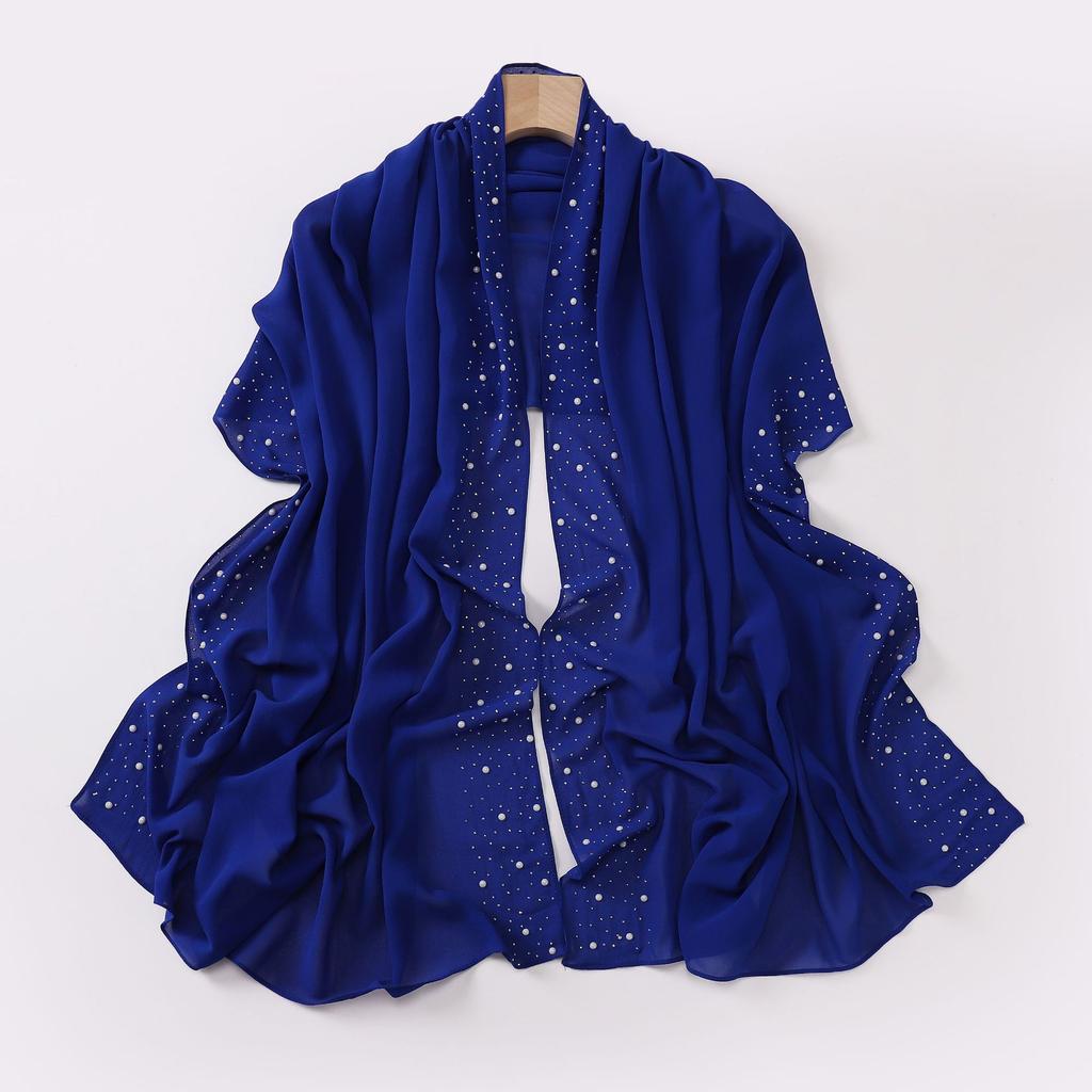 Pearl Chiffon Scarf With Ceramic Diamond Long Shawl For Women