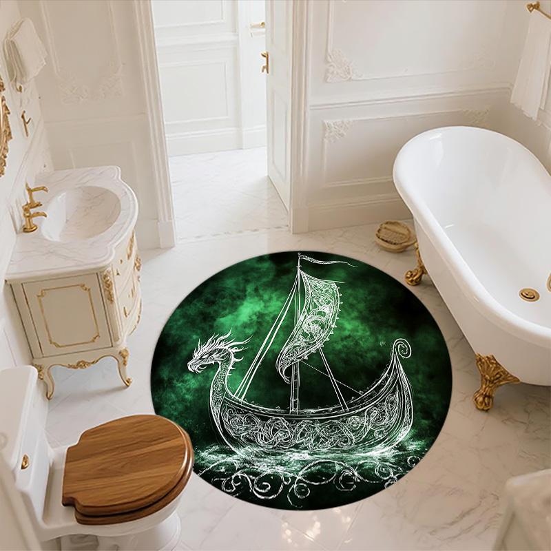 Viking Ship,Round Area Rug,Carpet Rug for Living Room Bedroom Sofa Playroom Decor,Non-slip Floor Mat