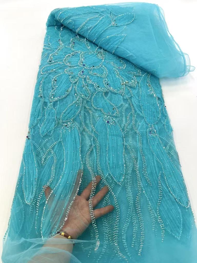 French African Lace Fabric Sequins Beaded Embroidery Groom Nigerian Bridal High Quality Tulle Lace Fabric for Wedding Fabric