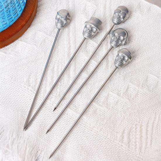 Skull Cocktail Picks Reusable Olive Skewers Martini Garnish Sticks Stainless Steel Toothpicks for Drinks Appetizers Bar