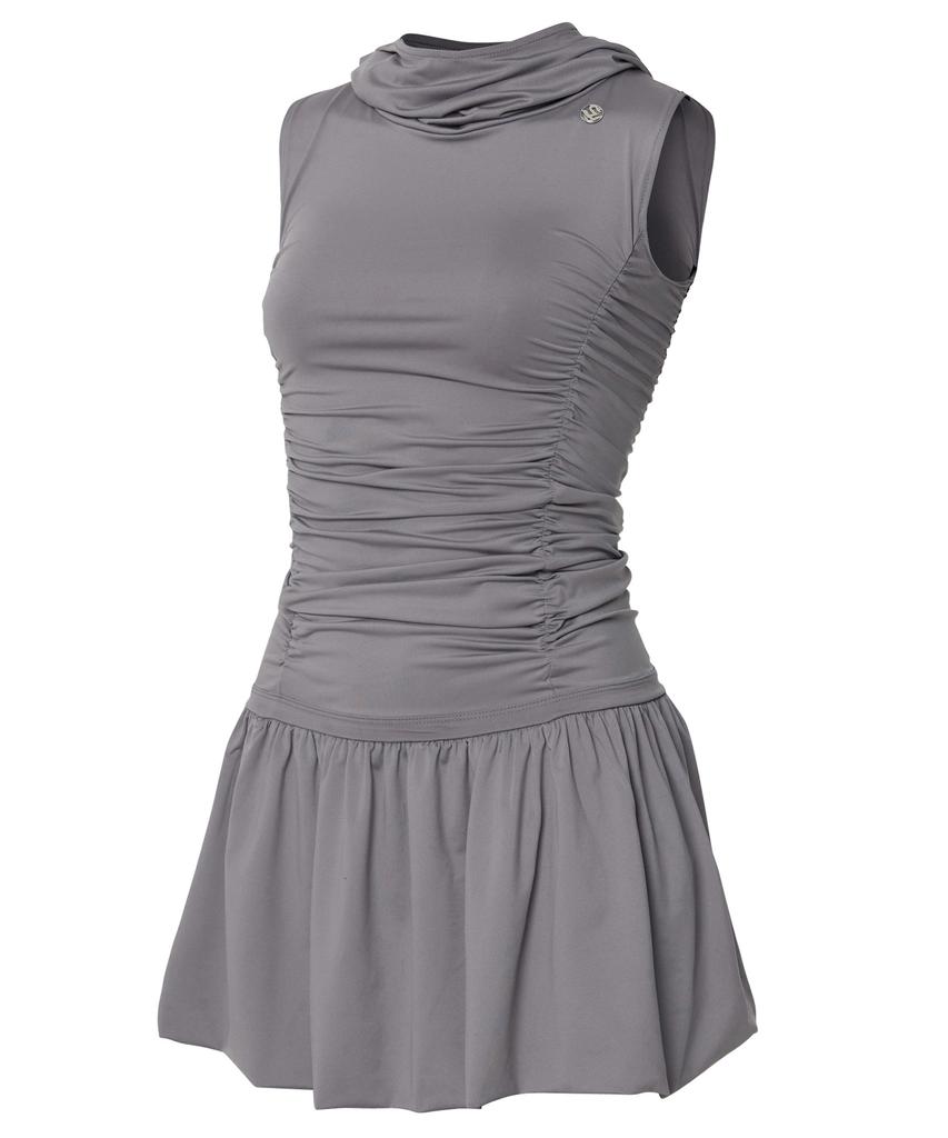 Peulleeoeob Hooded High Neck Dress (Fl-155_Gray)