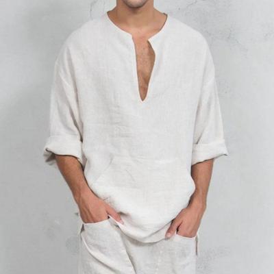 2025 Middle East Men's V-Neck Loose Flare Long Sleeve Muslim T-Shirt