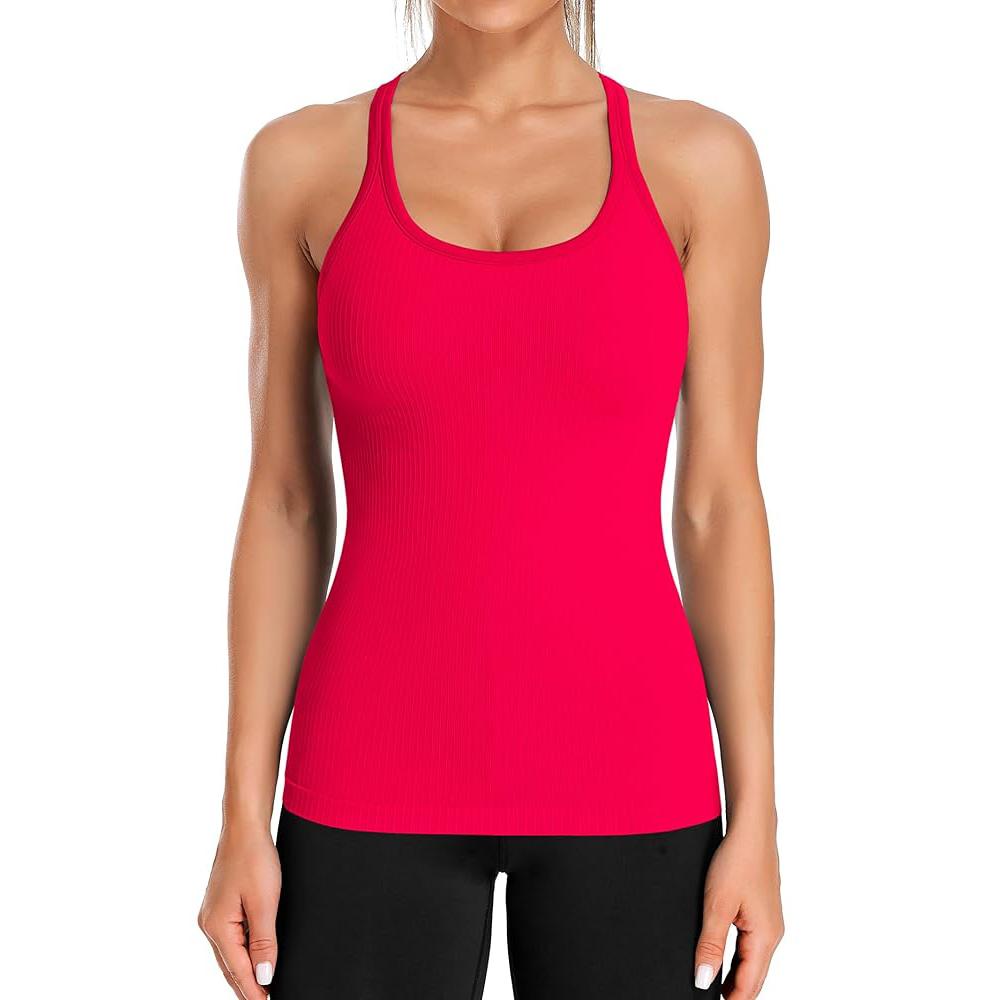 CHARMLEAKS Ribbed Workout Tank Tops for Women with Built In Bra Tight Racerback Scoop Neck Athletic Top