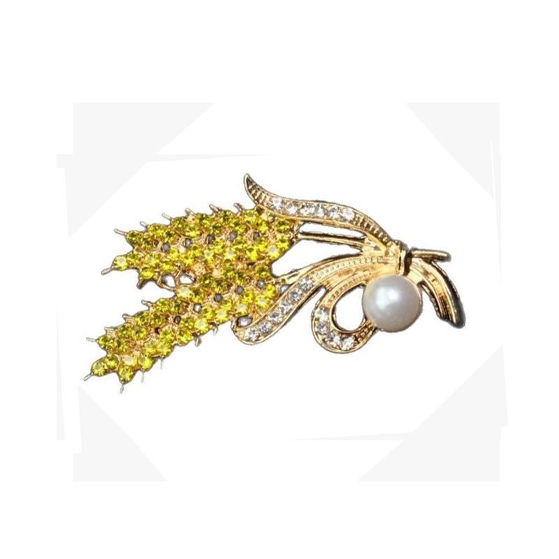 Goldfarbene Ährenbrosche für Damen Imitation Perle Kristall Damen Luxusbroschen Herbstmode Metallnadeln für Kleidung