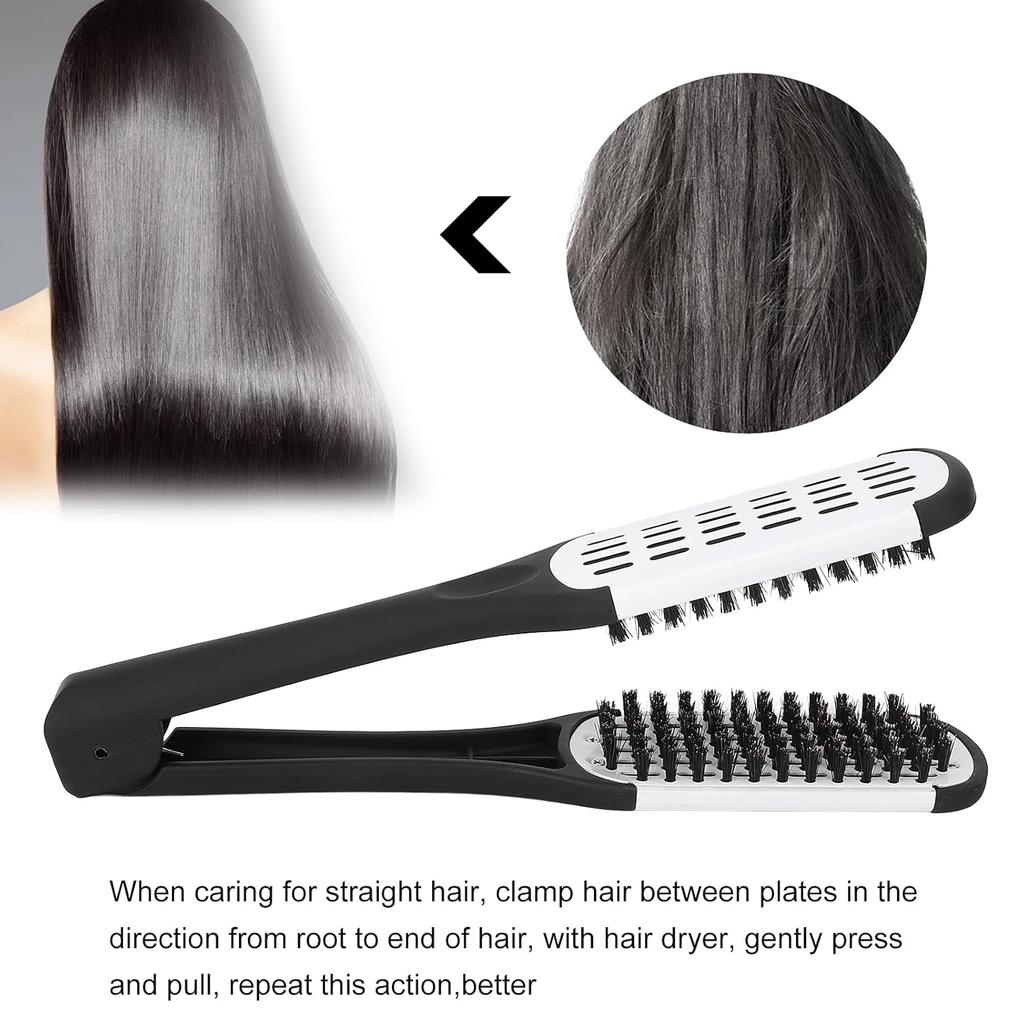 Double Brushes Comb, Clamp Hair Brush Double Sided Brush Hair Straightening DIY Salon Hairdressing Hair Straightener Dual Brush Comb Clamp Hair