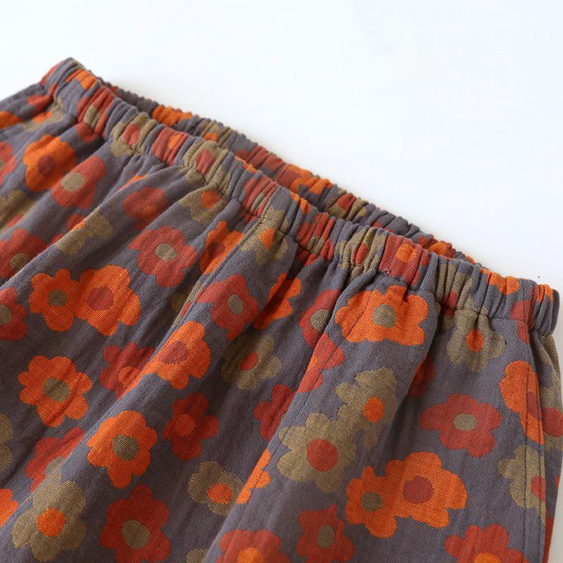 Pantalones Cortos Mujer Algodón Verano Versátil Vintage Sueltos Talla Grande Casual Pantalones de Pierna Ancha Shorts