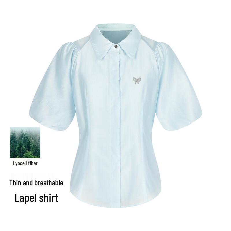 FivePlus Tencel Lapel Puff Sleeve Short-Sleeve Shirt S