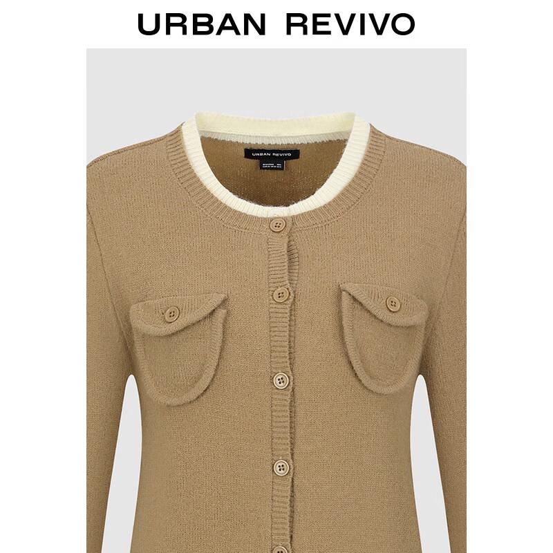 UR Women's Retro Color-block Faux Two-Piece Cardigan