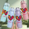 1PC Peace Love Sunflower Pattern 750ml Color Plastic Sports Water Bottle Leakproof Flip Straw Lid Suitable for Sports Office Home Use