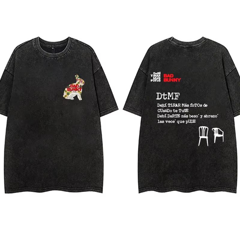 Vintage Washing T Shirt Bad Bunny DeBi TiRAR MaS FOToS DTMF T-shirt Men Fashion Cotton Wash Tshirts Male Hip Hop Gothic Tees