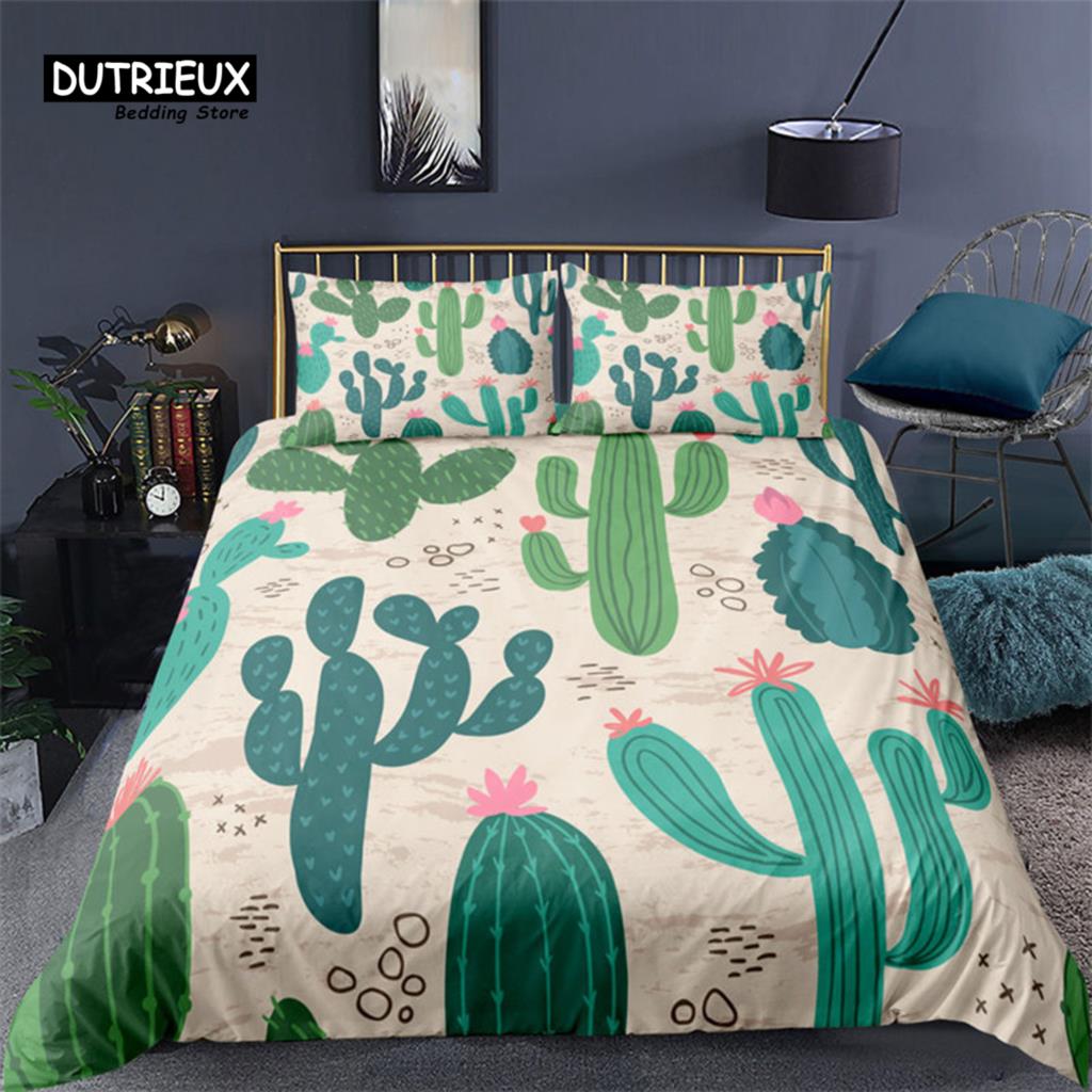 Comforter Cartoon Cactus Tropical Botany Garden Plants 3D Print Bedding Set Succulents Microfiber Comforter