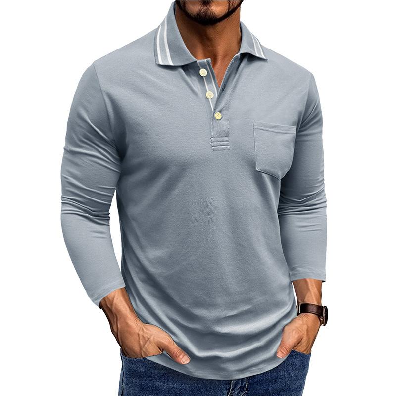 Spring Trend Men's Long Sleeve Casual Polo Shirts Solid Lapel Button Up Pullover Tops Autumn Turn Down Collar Polos