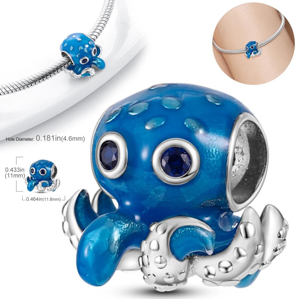 Original Charmscopper Blue Ocean Element Octopus Beads Fit Charms Platabracelets For Women Jewelry Making Fine Gifts
